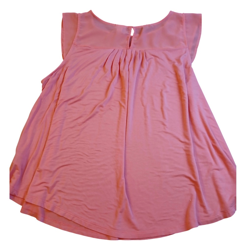 Merona Womens XXL Coral Pink Sleeveless Babydoll Top Sheer Yoke Pleated Blouse - Picture 3 of 7